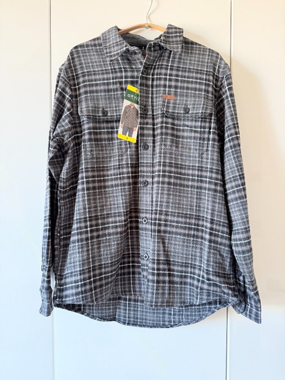 Orvis Grey Herringbone Plaid Flannel Shirt NWT Mens Small